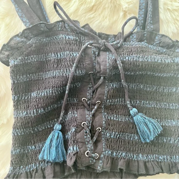 Free People Smocked Lace-Up Cropped Tank - Picture 3 of 8